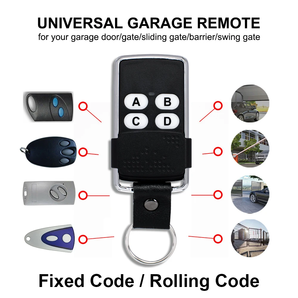 Universal Garage Door Remote Control 433.92MHz Duplicator Clone 433-868MHz Rolling Code&Fixed Code Gate Keyfob Controller Opener 2