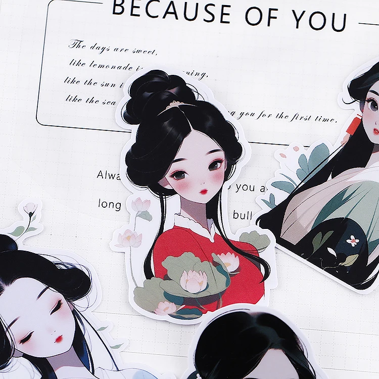 16pcs  Decorative DIY Stickers for Children, Cute Ancient Girls for Journaling and Scrapbooking, Chinese Style Art Material