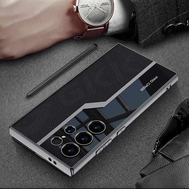 Leather Plating Soft Edge Case For Samsung Galaxy S24 Ultra Shockproof Camera Pr