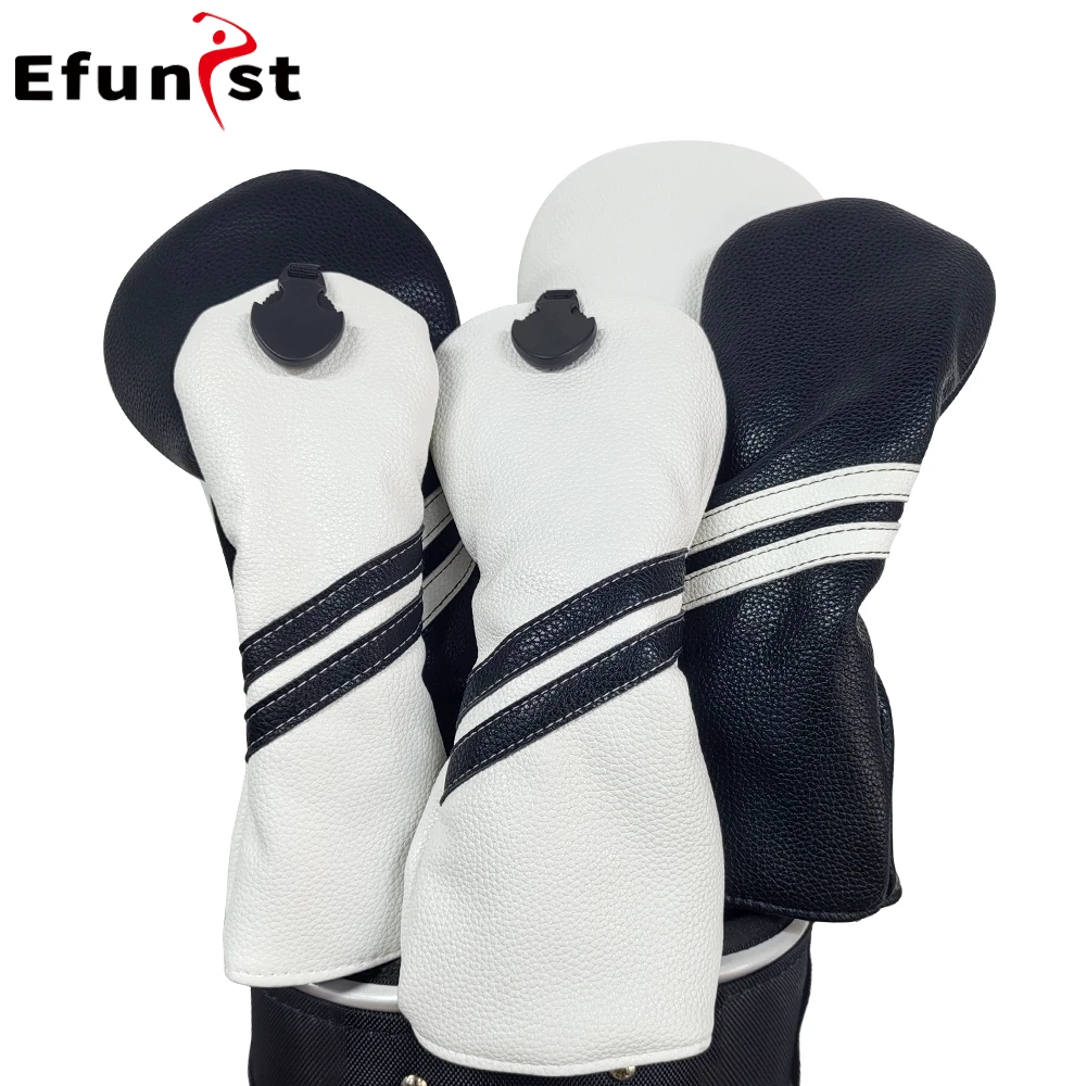 Description Picture 5 of itemGolf Headcover For Driver Fairway Hybrid Waterproof Protector Wood Covers Striped Style PU Leather Soft Durable Golf Club Covers