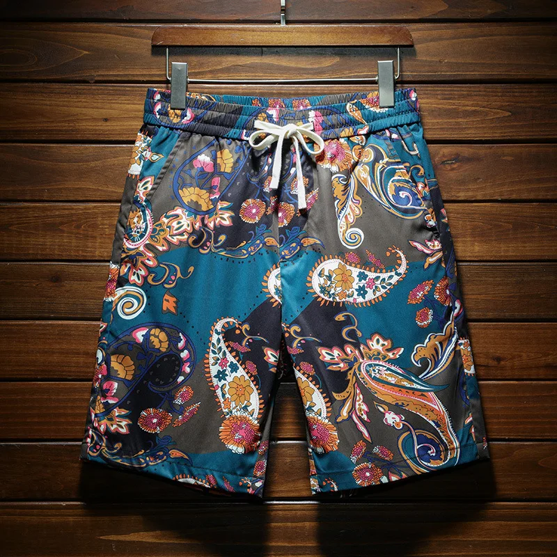Summer Beach Shorts Men2024New Fashionable Color Pattern Loose Breathable Pants Outdoor Trendy Cropped Pants 2