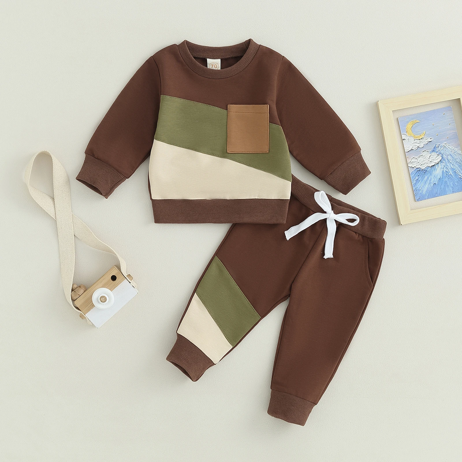 Vaspa Printed Mid-Season Terry Stuff Dress With Jeans Pant For Baby Boy In Yellow Color