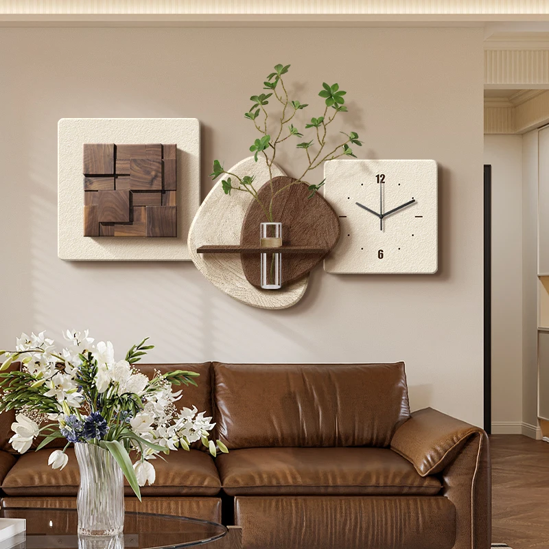Luxury Hydroponic Green Plant Wall Art Vintage Stone Clock Painting Dining Room Living Room Mid Century Modern Home Decoration