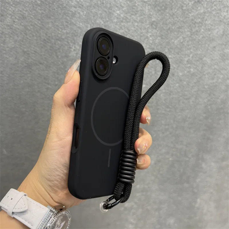 Premium Candy Liquid Silicone MagSafe Case with Soft Shockproof Magnetic Lanyard Strap Cover