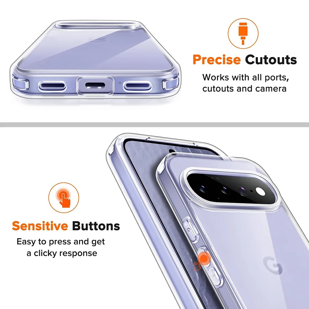 Hybrid Shockproof Clear Silicone Case - Durable Hard PC Shell with Soft Touch Finish