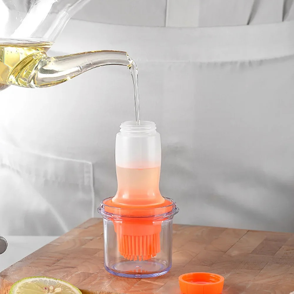 Oil Bottle Brush Silicone BBQ Grill Oil Bottle With Brushes Basting Oil Baking Brushes With Cover