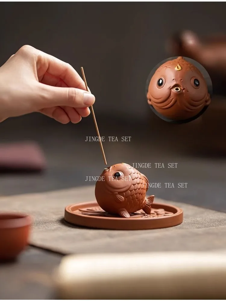 Purple Clay Koi Tea Pet Maintainable Small Ornaments Tea Table Wealth Attraction Desktop Decoration Mascot Tea Play