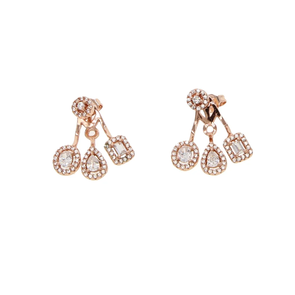 Geometric cz earring front back double sided ear stud elegance luxury wedding bridal gift fashion gorgeous women jewelry 4