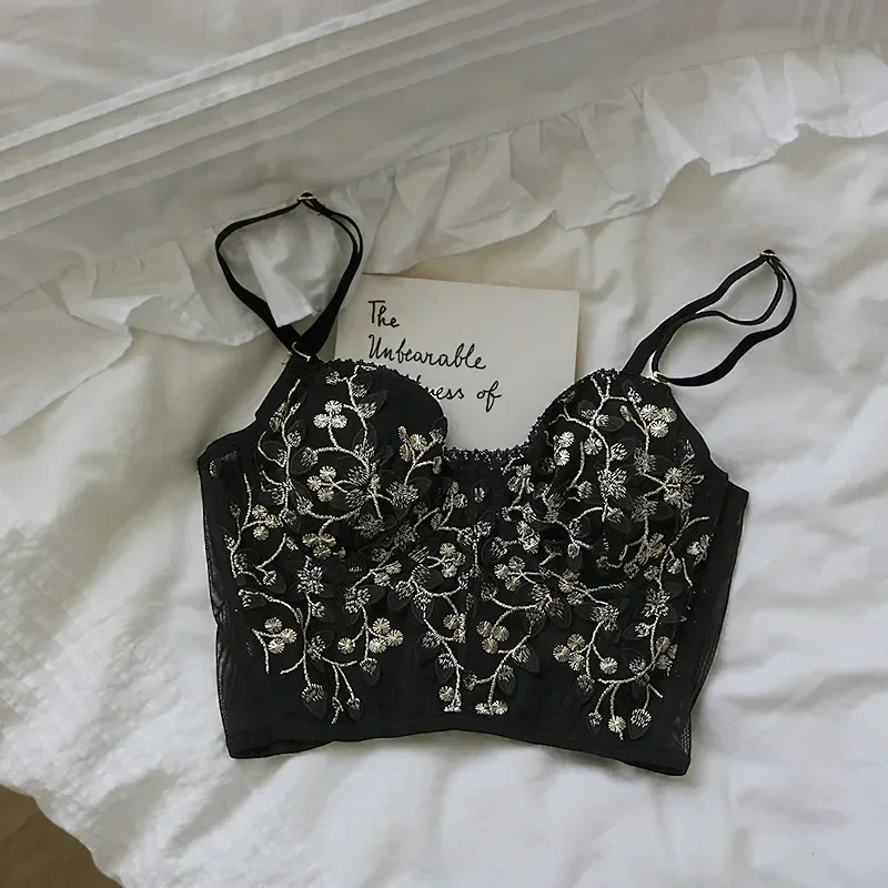 

Steel Corset 2/1 Widened Cup With Ring Bone Half Embroidered Breasted Sexy Three-dimensional Fish Lace Underwear Bra Bralette
