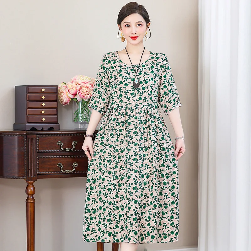Neue Temperament Mittleren Alters Mutter Nachthemden Baumwolle Rayon Langes Kleid frauen Sommer Nachthemd Plus Größe Schlaf Hemd XL-5XL – Detail 8