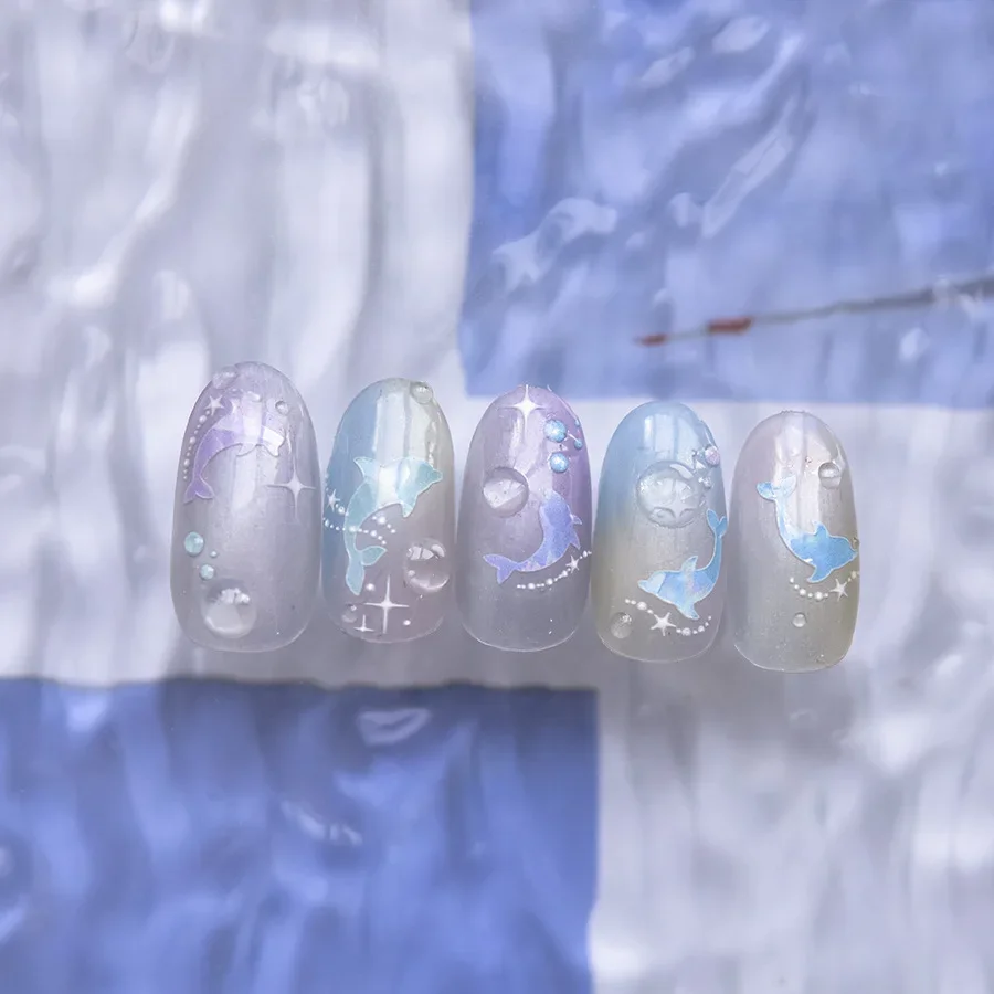 Summer Dolphin Fish Tail Jelly Goldfish Carp Ocean Beach Flash Mermaid Sea Mini Koi Soft Relief Nail Art Sticker Manicure Decals