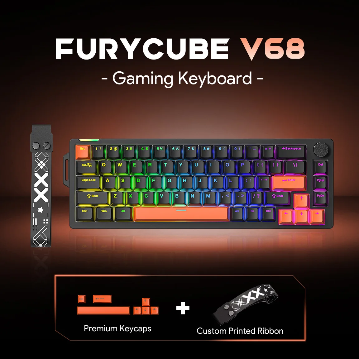 FURYCUBE V68 고급형 기계식 키보드 68키 RGB 유선 음악 리듬 E-스포츠 게이밍 키보드 PC 액세서리