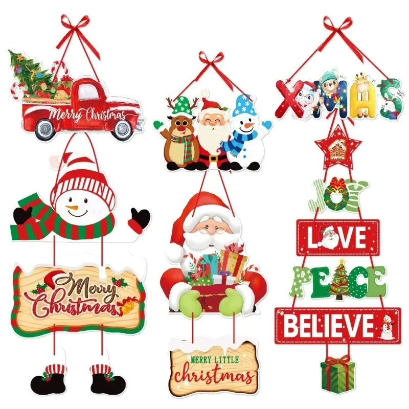 Christmas Door Hanging Pendant Xmas Paper Banner Drop Ornaments Santa Claus Snowman Xmas Cars Merry Christmas Decorations