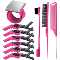 Outils de coiffure, bracelet magnétique en Gel et Silicone pour tresses, dragonne noire, avec 3 peignes à queue de Rat et clips 6p 1