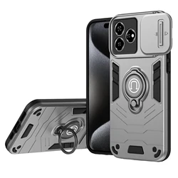 Sliding Window Metal Finger Holder Case - Shockproof Armor Protect Cover for ZTE Axon 60 Lite (Grey)