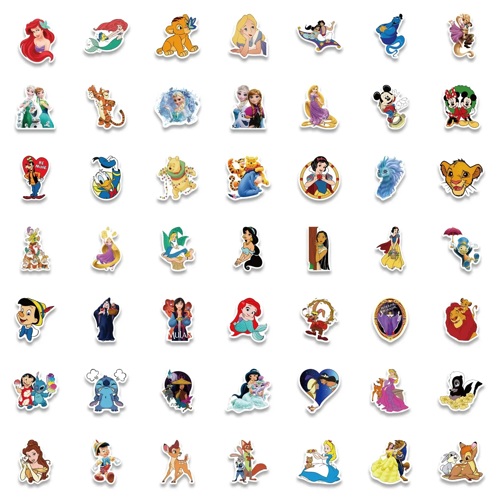 Cartoon Stickers 50/100Pcs Cute Disney Character Mickey Mouse Princess Cartoon Stickers Aesthetic Laptop Car Mix Anime Sticker Kid Toy