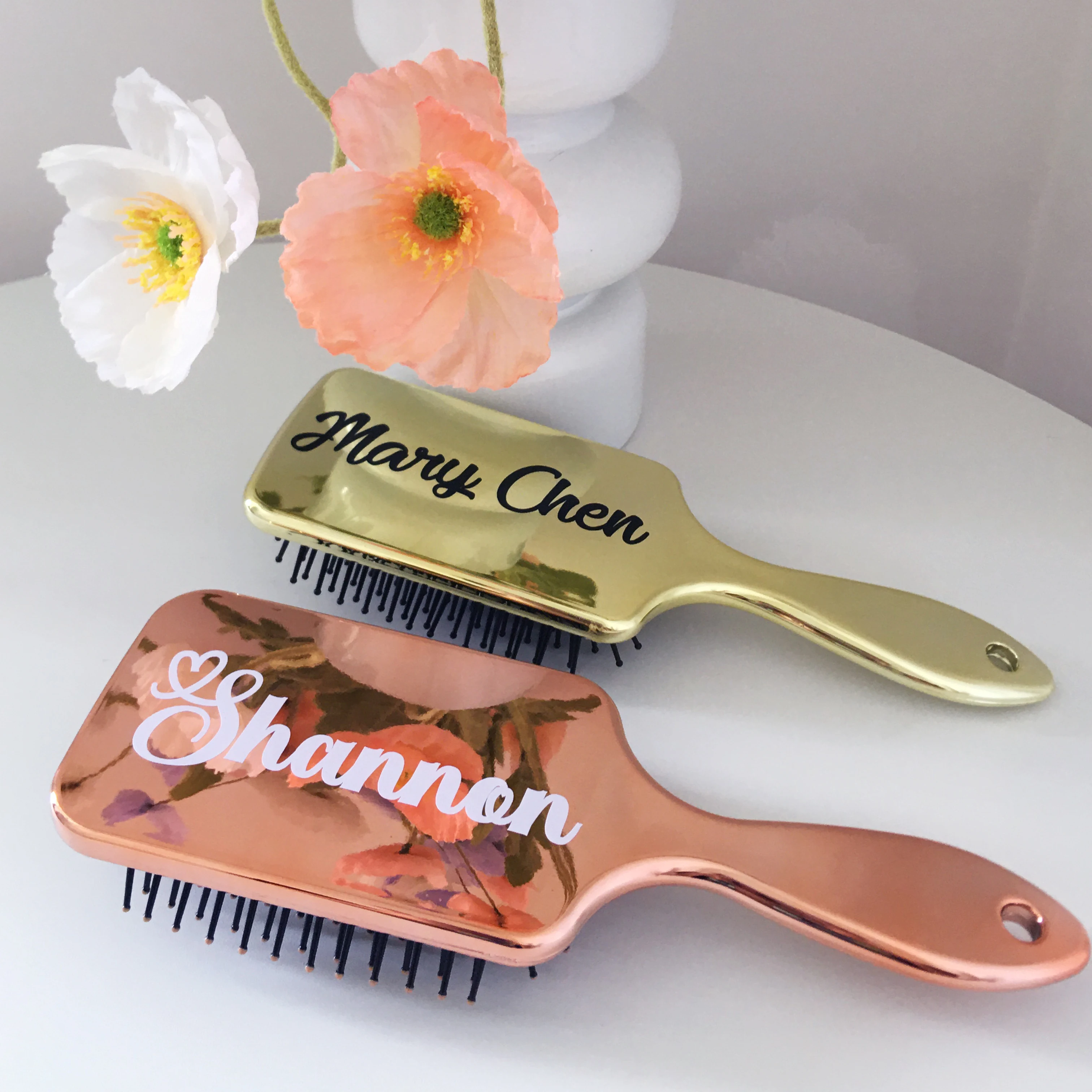 Personalised Name Hair Brush Wedding Bridesmaid Air Cushion Hair Comb Flower Girl Present Birthday Christmas Valentines Gift