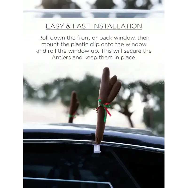 2026 Winter New Christmas Reindeer Antler Car Decoration Kit – Rudolph Red Nose + Jingle Bells, Festive Auto Accessory Gift.