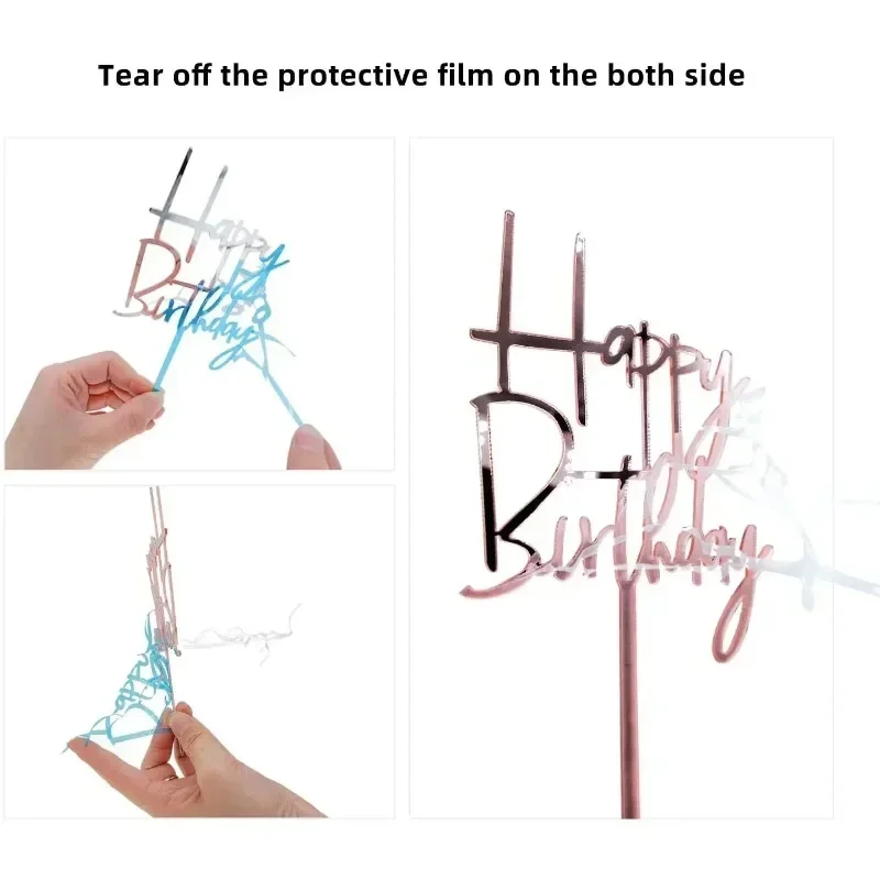 Acrylic Happy Birthday Cake Topper Heart Cake Decoration  Baby Shower Party Kids Favors Decoration Supplies Birthday Decoration