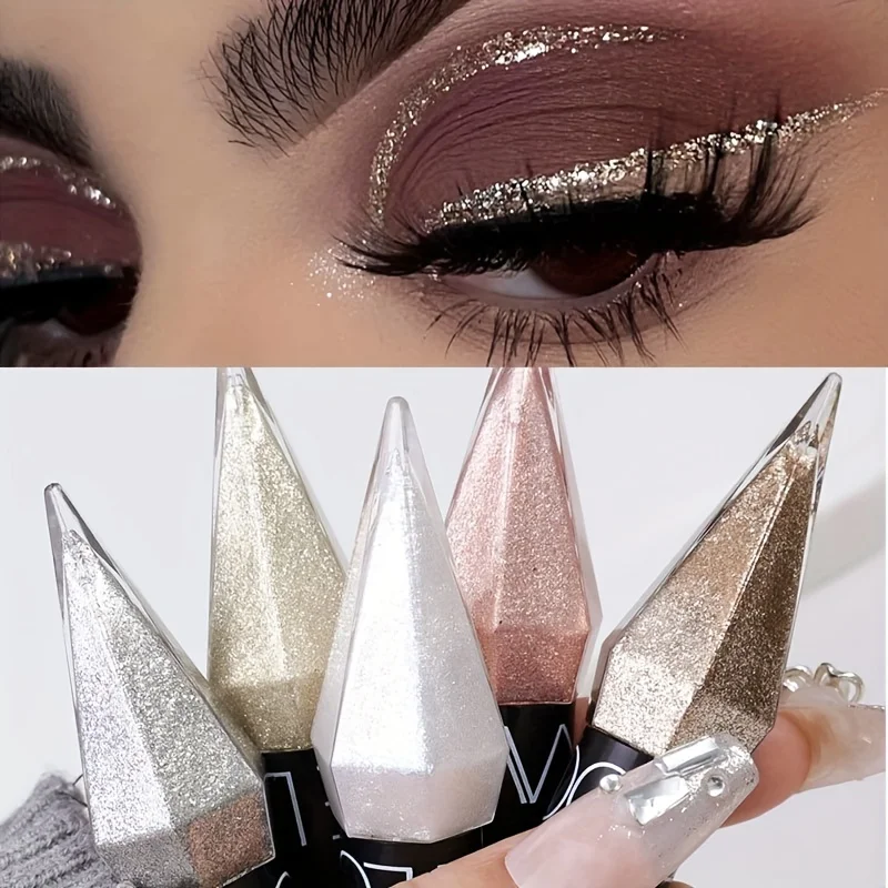 Pearlescent Liquid Eyeshadow, Mini Eyeliner With Smooth Glitter Finish, Silver Sequins, Long-Lasting Shine Eyeliner Eye Makeup 4