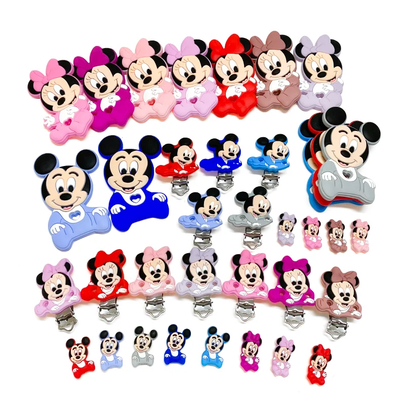 Baby Disney Mickey Minnie Clip Soother Teether DIY Dummy Chain Holder Nursing Jewelry Toy Clips 1/3/10pcs