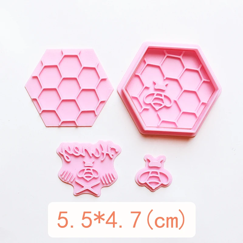 4Pcs/Set Cartoon Bee Cookie Cutters 3D Bee Honey Biscuit Mold Cookie Stamps Baking Mold DIY Kitchen Baking Cake Decoration Tools