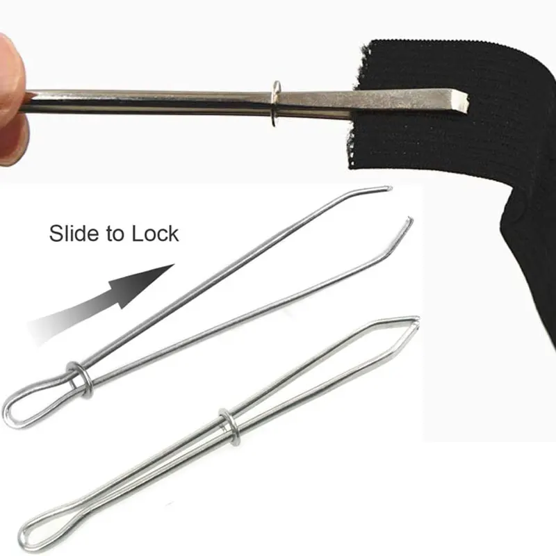 

2Pcs Metal Elastic Clips Threader Tweezers Sewing Machine Elastic Band Tape Tweezers Clips for Handwork Sewing Craft DIY Tool