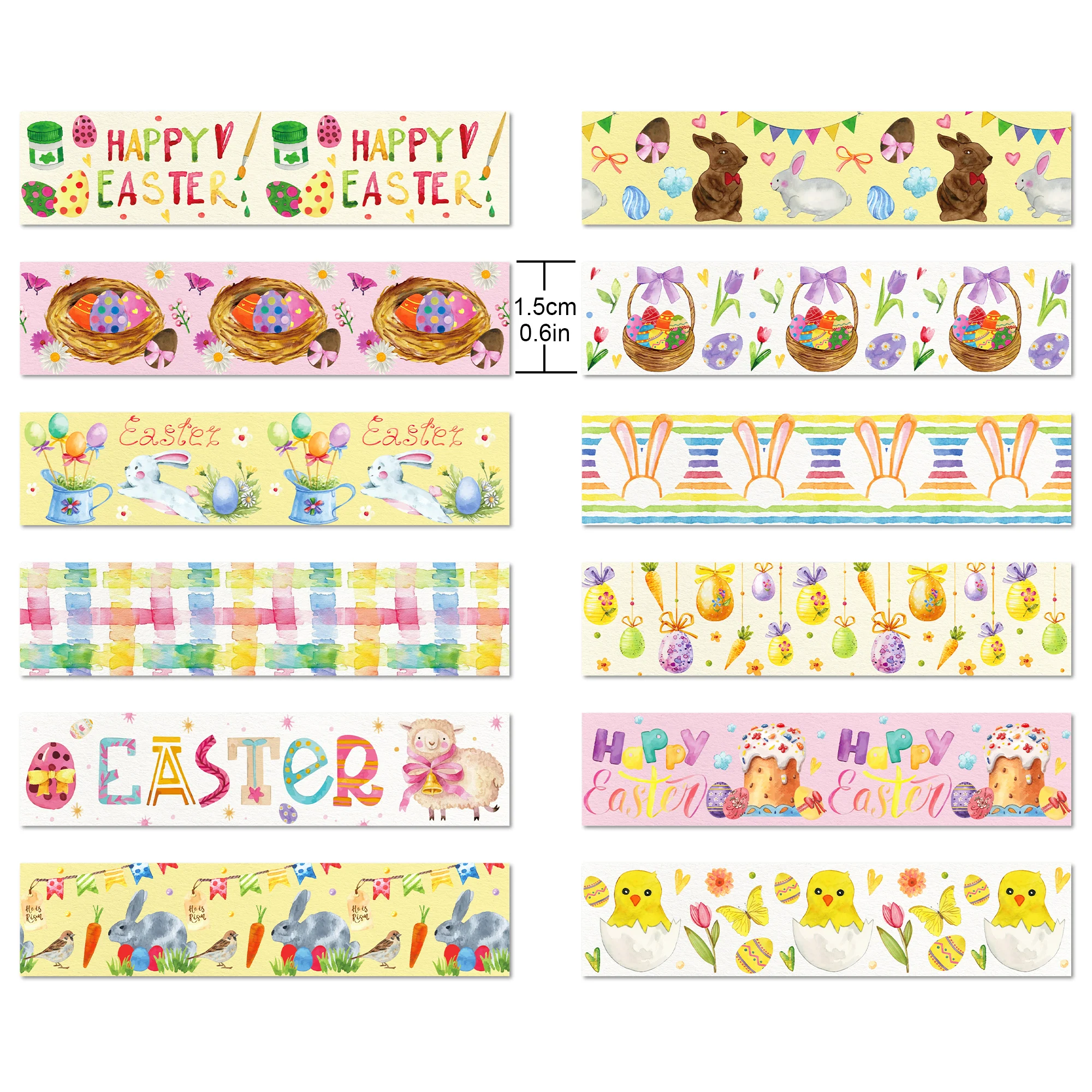 12 롤 부활절 날 계란 토끼 패턴 마스킹 테이프 DIY 핸드북 재료 스티커 Washi 테이프 Scrapbooking 생일 선물 용품