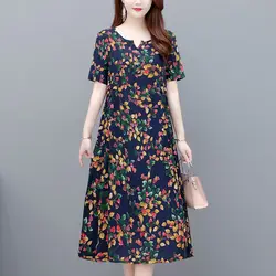 Vintage Floral A - Line Midi Dress - Short Sleeve V - Neck Casual Elegance - XXXL (1)