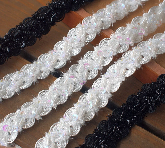 10yards/lot White/black Pearl Beaded Lace Ribbon Trim Handmade DIY