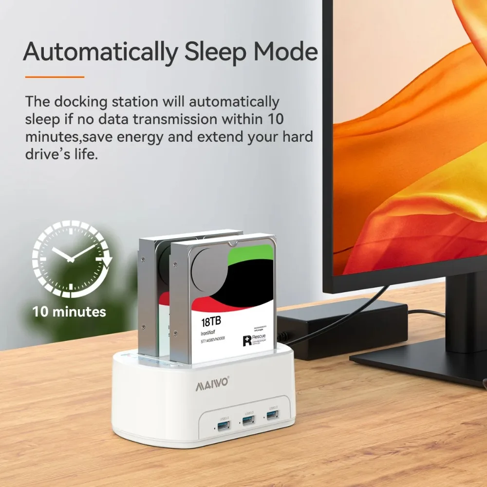 MAIWO 듀얼 베이 HDD 도킹 스테이션, 2.5 3.5 SSD 디스크 케이스용 SATA-USB3.0 어댑터, HDD 박스 도크 하드 드라이브 인클로저, 클론 포함