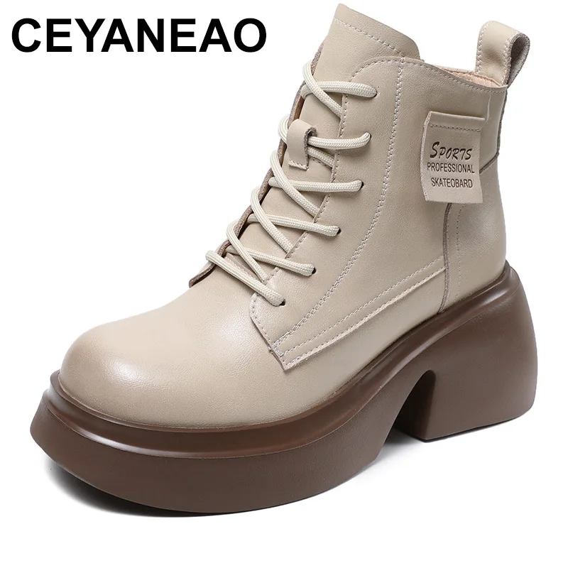 

7.5cm Winter Warm Autumn Spring Plush Women Shoes Genuine Leather Boots ZIP Platform Fashion Wedge Ankle Booties Ethnic