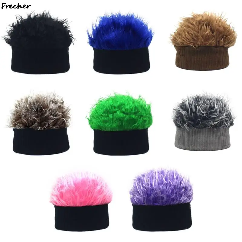 

Rock Hip Pop Caps Fake Hair Integrated Wig Hat Unisex Club Party Headwear Autumn Winter Brimless Beanie Colorful Hairs Knit Caps