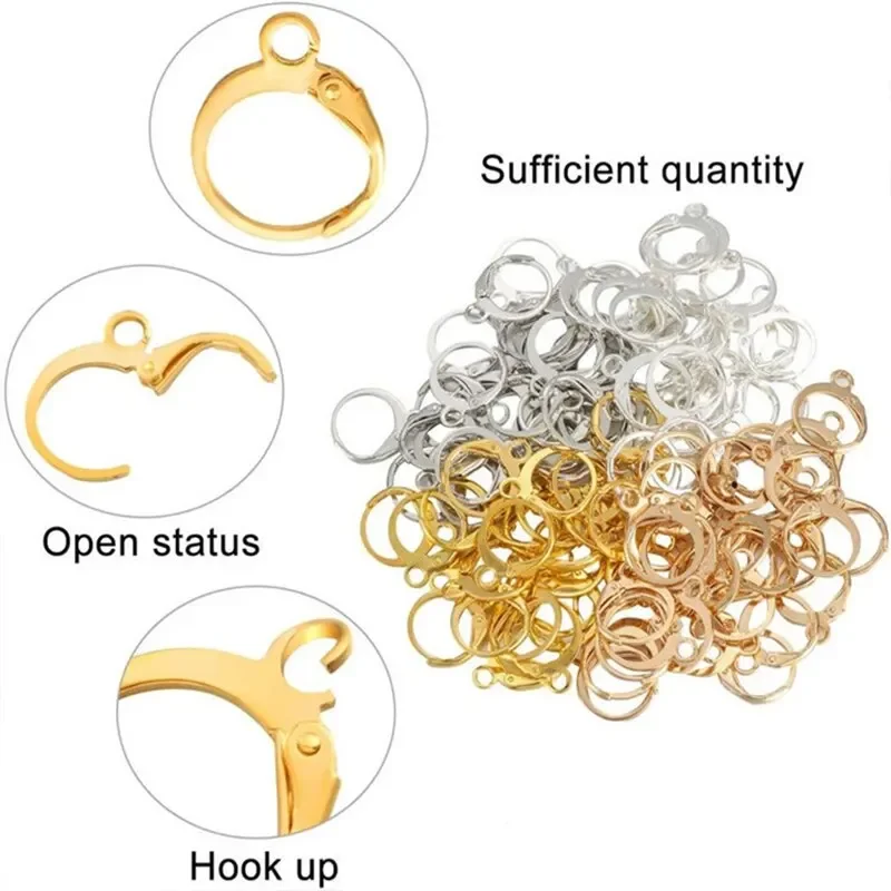 Earring Lever Back Hooks Brass 50pcs Hypoallergenic Earring Round Hook Ear Wire with Open Loop for Earring Design Jewelry Making