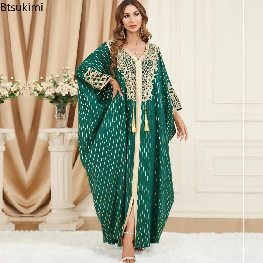 Eid Ramadan Abayas for Women Muslim Fashion Bat Sleeve Loose Maxi Dress Moroccan Kaftan Turkey Arab Party Robe Islamic Clothing