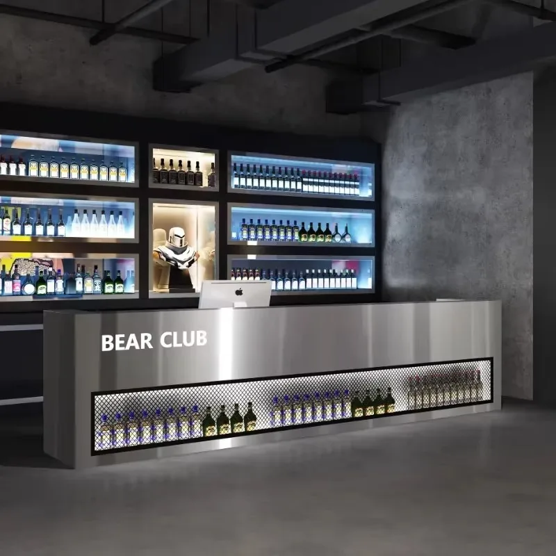Restaurant Reception Desk Grocery Store Counter Table Beauty Salon Storage Gold Floaoting Shelf Modern Shop Front Atelier Pink
