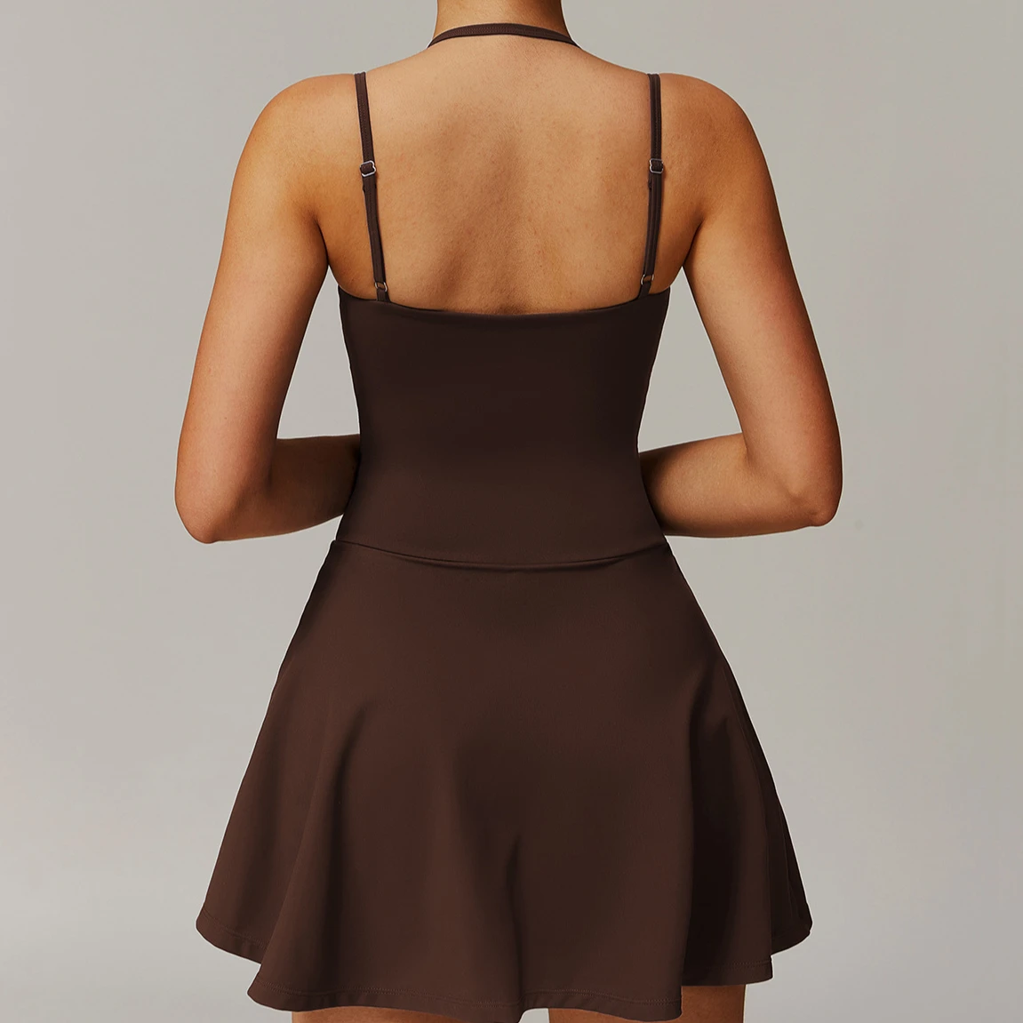 Tennis Dress with Shorts Underneath Pockets Strap Dress Sporting Tennis Outfit Women Gold Wear Sport Dresses Badminton Clothing