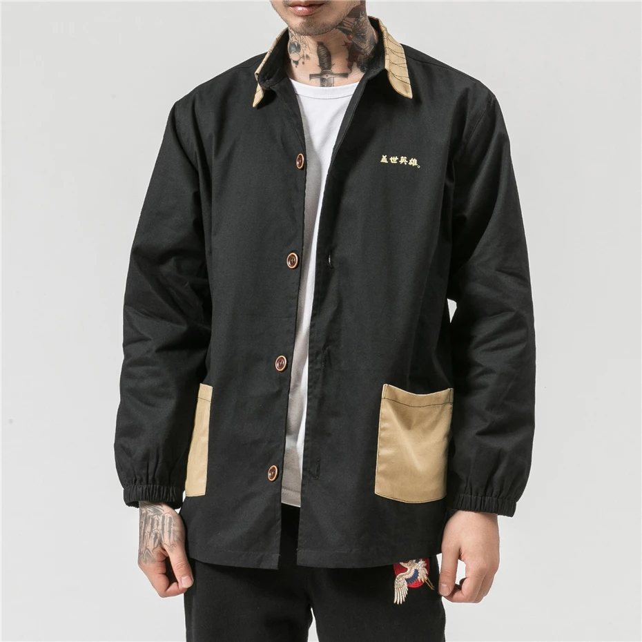 Japanese Style Harajuku Jacket Men Fashion Patchwork Jackets Coats Male Vintage Button Jacket 3