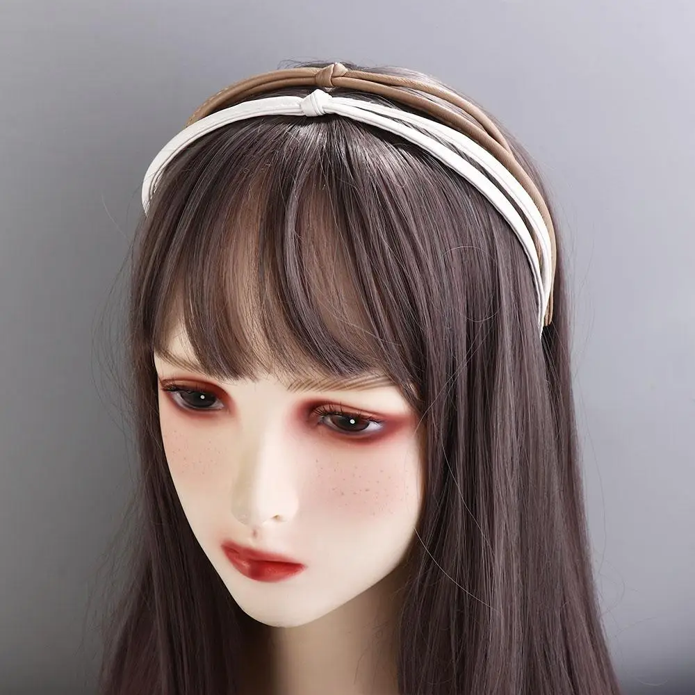 Women Hairpin Hair Clip Gilrl Headband Knotted PU Leather Headband Female Hair Accessories Thin Hair Band Korean Style Headwear