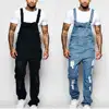 Men's Solid Fashion Pockets Denim Bib Overalls Loose Suspender Jeans Trousers Male Daily Classic Casual Jumpsuit Autumn Winter 1
