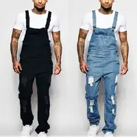 Men's Solid Fashion Pockets Denim Bib Overalls Loose Suspender Jeans Trousers Male Daily Classic Casual Jumpsuit Autumn Winter 1