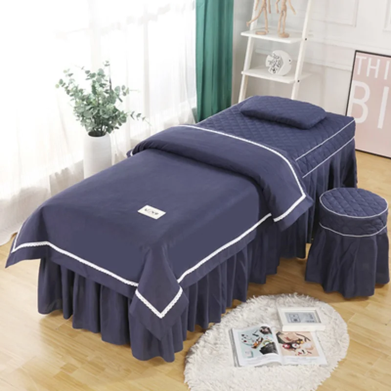 4pcs/set Beauty Salon Bedding Set Skin-friendly Massage Spa Bedskirt +Stoolcover+Pillowcase+Quilt Cover Bedspreads