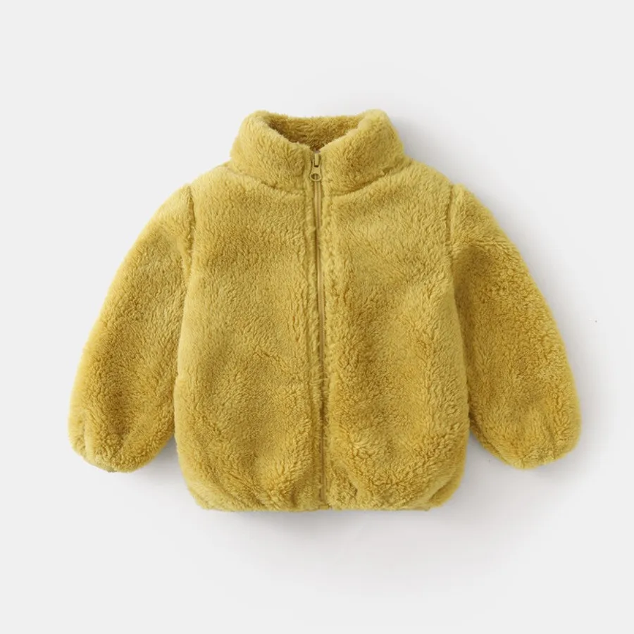 Kids Solid Color Plush Coat 4