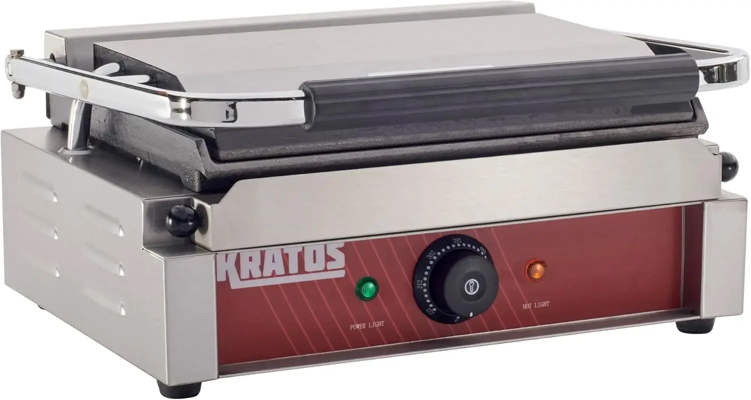 Commercial Electric Panini Sandwich Grill with Smooth Plates, 14" x 9" Cooking Surface, Commercial Countertop Panini Press, 120V 3