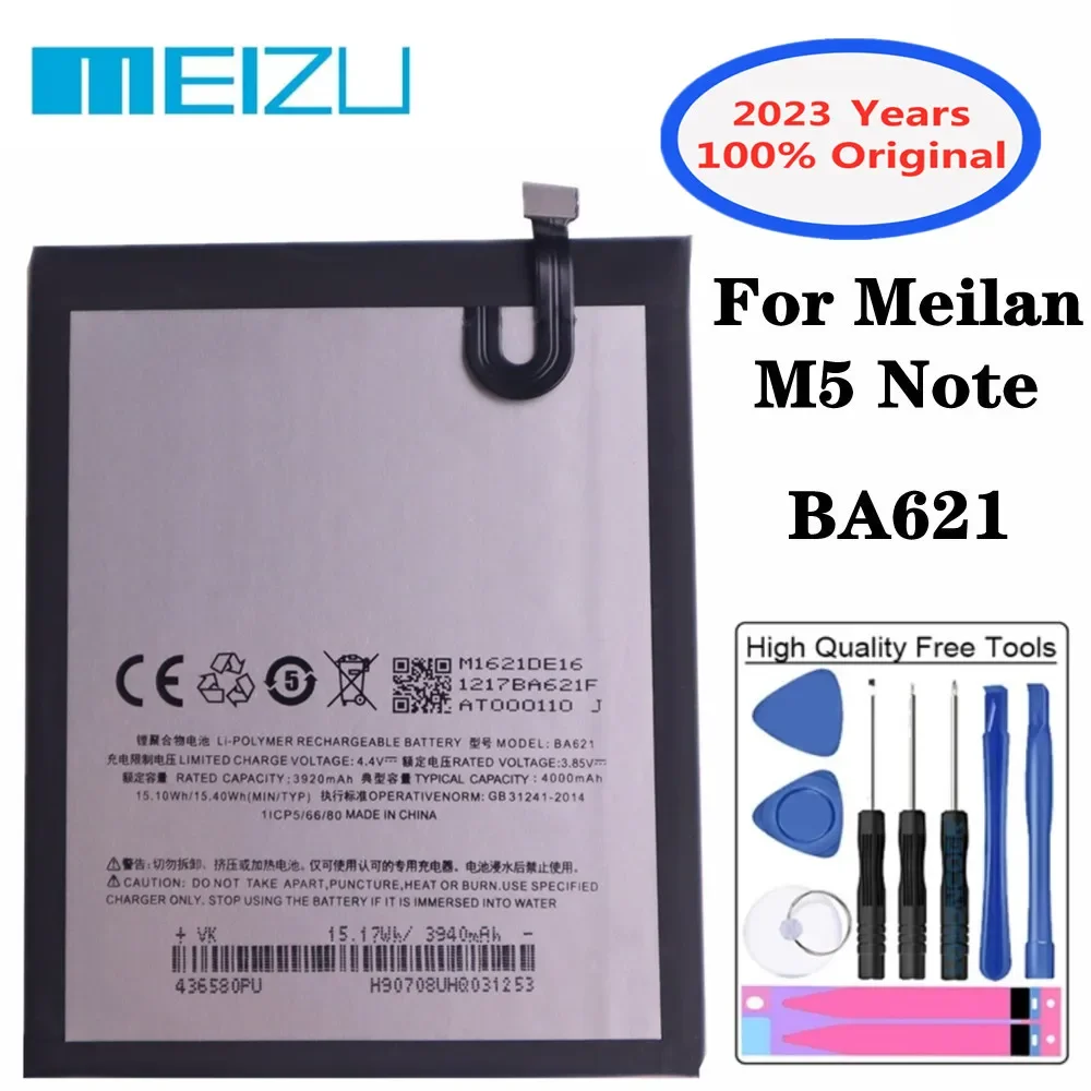 

2023 years High Quality Original Battery For Meizu M5 Note 5 Note5 M621H M621M M621N M621Q 4000Ah BA621 Phone Battery + Tools