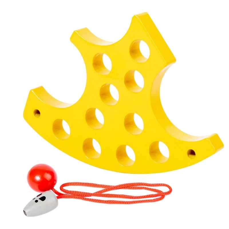 

Y55B Wooden Threading Toys Montessori Materials Kids Cheese Fruit Lacing Game