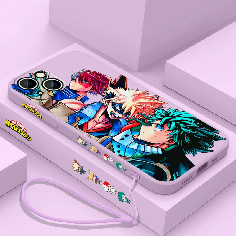 thumbnail image 1 of Funda de teléfono de Anime My Hero Academia para Apple iPhone, 15, 14, 13, 12, 11 Pro Max Plus, 8, 7, SE, funda líquida con Capa de cuerda izquierda, 1 of 5