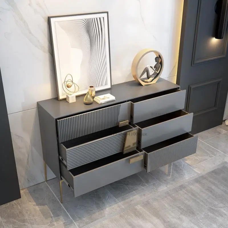 Italian Living Room Porch Cabinet Modern Minimalist Buffet Storage Side Cabinet With Six Drawers Floor Stand Kitchen Cupboard