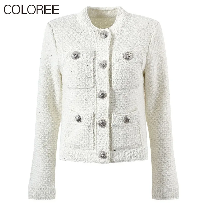 

Luxury Sequined Winter Jacket for Women 2024 New Colección Elegant O-neck Chaquetas Para Mujeres Brand Wool & Blends Coats