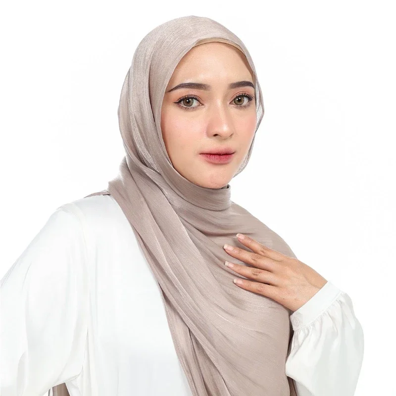 Shimmer Silk Creping Hijab Head Scarf 70*175cm Headwraps for Women Muslim Fashion Hijab Pleated Islamic Scarf Shawl Ladies imitate twill silk scarf women fashion elegant houndstooth shawl stole hijab head neck kerchief headscarf 90 90cm